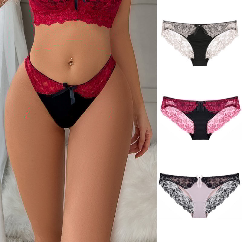 Chiloți de bikini din mătase de gheață transparentă, sexy, cu dantelă, contrast de culoare, confortabili, pentru femei