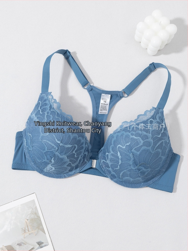 Producător specializat în sutien transfrontalier en-gros, european și american, popular, confortabil, cu inel de oțel, sexy, din dantelă franceză, cu nasturi frontali, frumos la spate