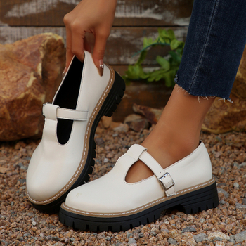 Prekogranični izvoz 2025. Retro cipele s okruglim prstima i kopčom za remen, nove modne male kožne cipele u britanskom stilu, ravne ženske cipele s debelom petom