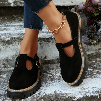 Prekogranični izvoz 2025. Retro cipele s okruglim prstima i kopčom za remen, nove modne male kožne cipele u britanskom stilu, ravne ženske cipele s debelom petom
