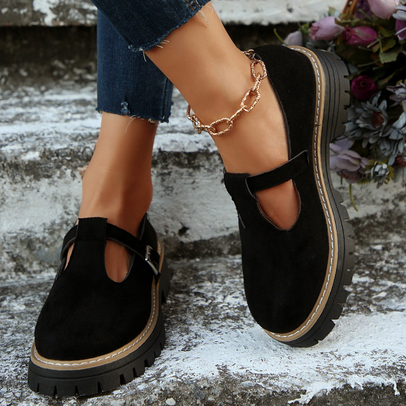 Prekogranični izvoz 2025. Retro cipele s okruglim prstima i kopčom za remen, nove modne male kožne cipele u britanskom stilu, ravne ženske cipele s debelom petom