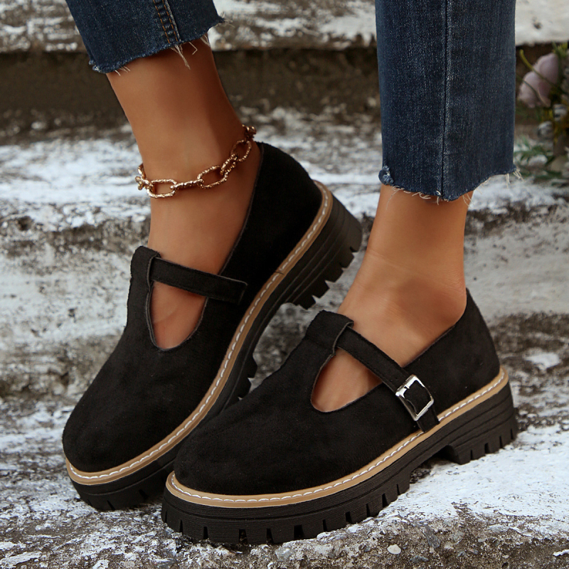 Prekogranični izvoz 2025. Retro cipele s okruglim prstima i kopčom za remen, nove modne male kožne cipele u britanskom stilu, ravne ženske cipele s debelom petom