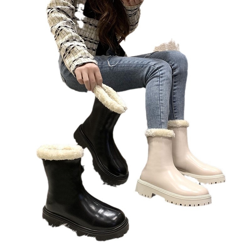 2024 Nove baršunaste zadebljane velike pamučne modne čizme za žene, zimske čizme velikih dimenzija s patentnim zatvaračem, četvrtaste pete, pamučne čizme s debelim potplatom