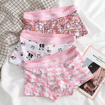 Ροζ εσώρουχα Cross-border Explosions από καθαρό βαμβάκι, με τετράγωνες γωνίες, μοντέρνα μποξεράκια με έγχρωμη εκτύπωση και αντίθεση, δώρο για ζευγάρια