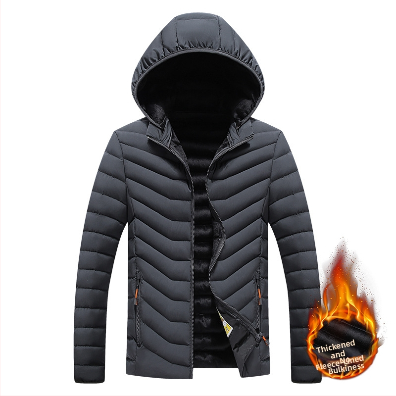 Sanjianfeng Odjeća s pamučnim podlogama za muškarce, zima 2023., muška korejska odjeća, uski kroj, odvojiva kapa, ležerna, moderna, rebrasta gornjica