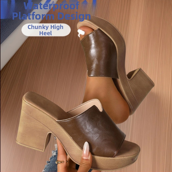 Дамски сандали с висок ток и външна търговия, лято 2025, нови европейски и американски, секси, с дебел ток и голям размер, едноредови сандали