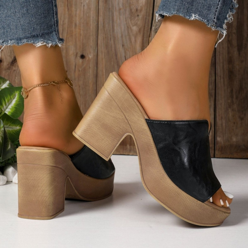 Дамски сандали с висок ток и външна търговия, лято 2025, нови европейски и американски, секси, с дебел ток и голям размер, едноредови сандали