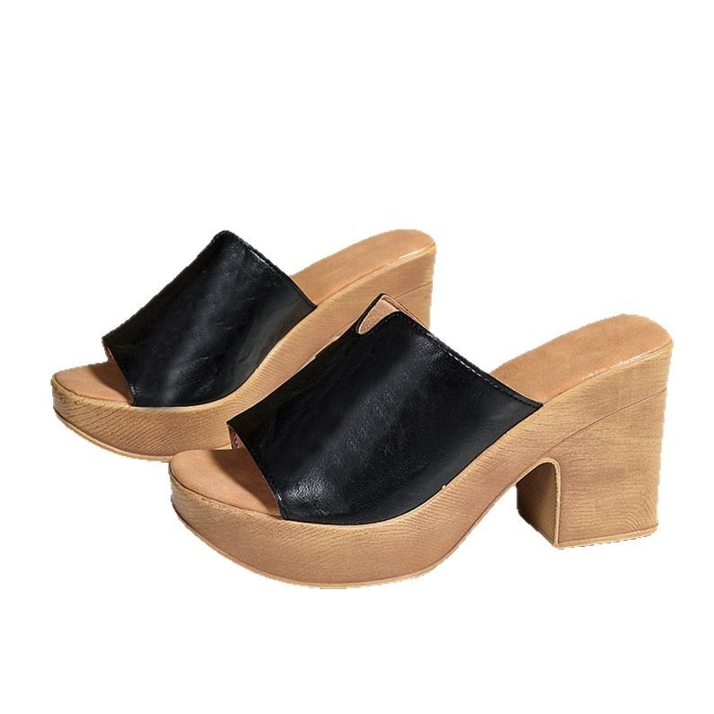 Лято 2025 Нови европейски и американски експортни големи размери платформа с дебела подметка, модерни и удобни чехли на висок ток с отворени пръсти за жени