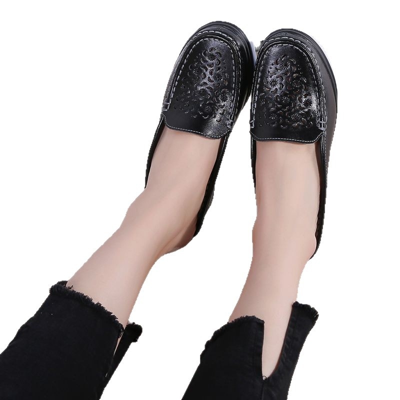 Ljetne sandale od prave kože s platformom i debelim potplatom, bijele cipele s polukliznim podplatom, za mame, s izrezom na prstima za žene