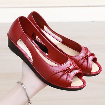 Κόκκινα σανδάλια Ankora με fish mouth για μεσήλικες και ηλικιωμένους, Ευέλικτο νέο στυλ, Τακούνια με σφήνα για μεσήλικες εξωτερικές ενδυμασίες για κυρίες και μητέρες, Σανδάλια εξωτερικού χώρου για γυναίκες