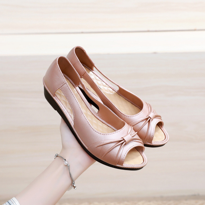 Ankora crvene sandale s uzorkom ribljih usta za osobe srednje i starije dobi, svestrani novi stil, cipele s tankom petom za žene i majke, sandale za žene za vanjske aktivnosti