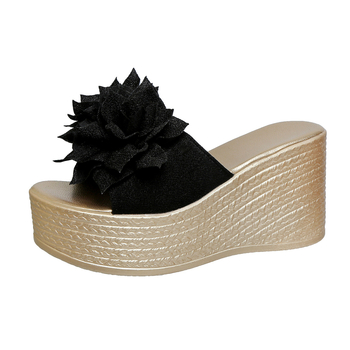 Дамски сандали на танкетка за жени, лято 2025, нови експортни чехли с дебела подметка тип „рибешка уста“ с цветен пандишпан