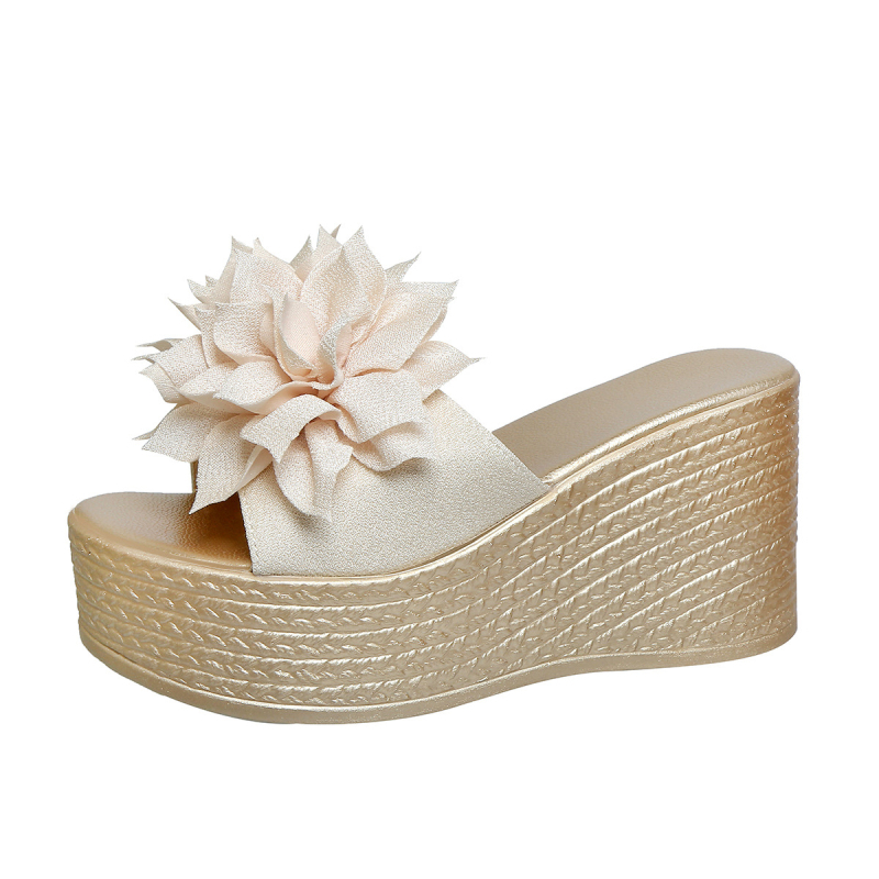 Дамски сандали на танкетка за жени, лято 2025, нови експортни чехли с дебела подметка тип „рибешка уста“ с цветен пандишпан