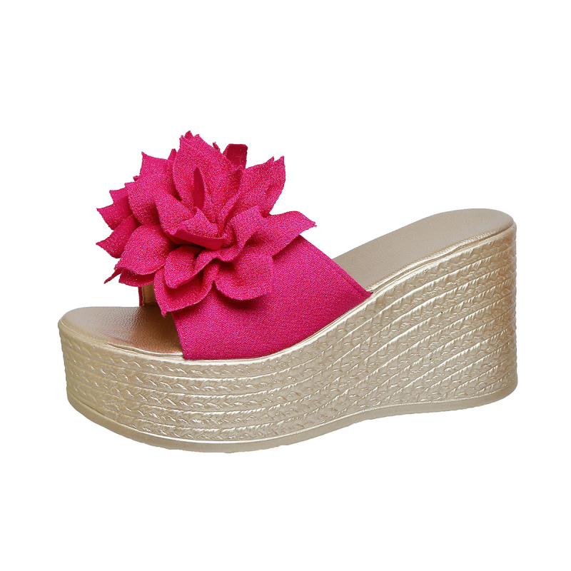 Дамски сандали на танкетка за жени, лято 2025, нови експортни чехли с дебела подметка тип „рибешка уста“ с цветен пандишпан