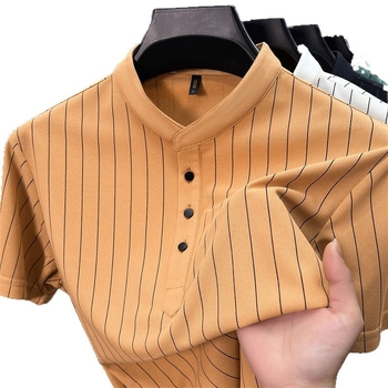 Άμεσες Πωλήσεις από το Εργοστάσιο για Μεσήλικες και Ηλικιωμένους Μπαμπάδες, Κοντομάνικο Καλοκαιρινό Ανδρικό Λεπτό Ριγέ Casual T-shirt, Χαλαρό, Αναπνεύσιμο, Μισόμανικο