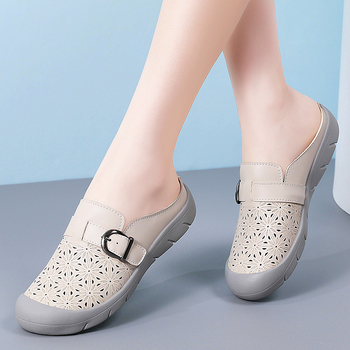 Ljetne papuče za veće veličine, prozračne, šuplje cipele, polu-šop ravne, ležerne, sandale, udobne cipele za mame, jednoslojne cipele