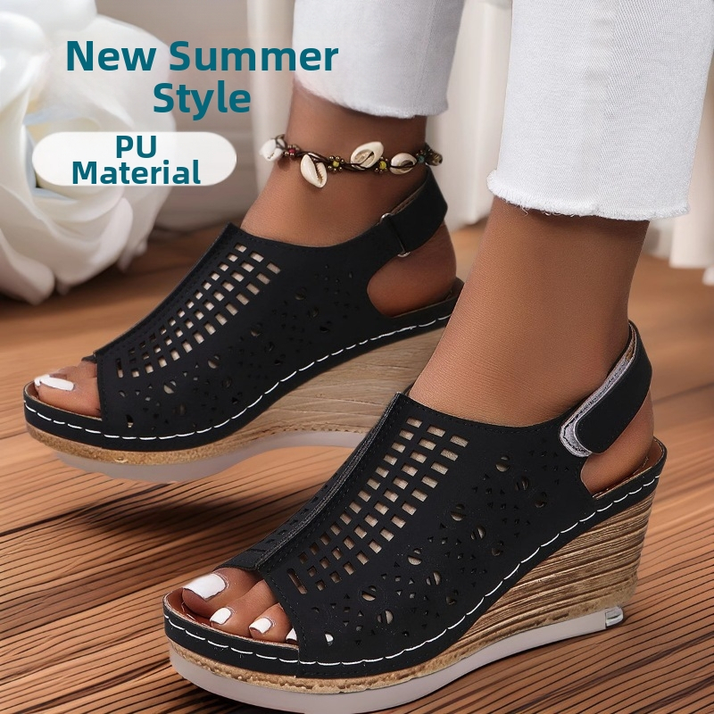 2025 Nove vanjske trgovine Ljetne ženske sandale na klinu preko granice Velike veličine Riblja usta Prozračne sandale na klinu s debelim potplatom Veleprodaja