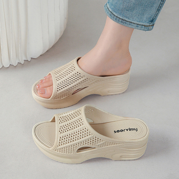 Νέες παντόφλες με αυξανόμενο ύψος πλατφόρμας, γυναικείες παντόφλες εξωτερικού χώρου, καλοκαιρινές, μοντέρνες παντόφλες με ψηλοτάκουνα, αντιολισθητικά σανδάλια για το σπίτι