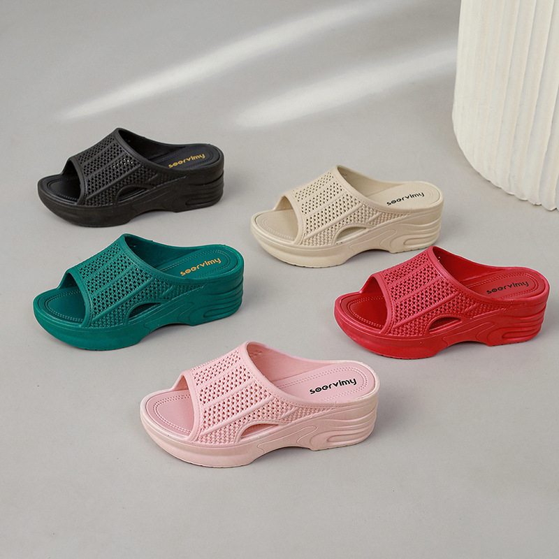 Νέες παντόφλες με αυξανόμενο ύψος πλατφόρμας, γυναικείες παντόφλες εξωτερικού χώρου, καλοκαιρινές, μοντέρνες παντόφλες με ψηλοτάκουνα, αντιολισθητικά σανδάλια για το σπίτι