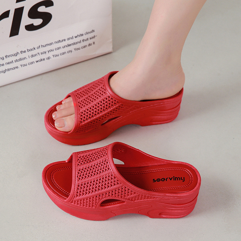 Νέες παντόφλες με αυξανόμενο ύψος πλατφόρμας, γυναικείες παντόφλες εξωτερικού χώρου, καλοκαιρινές, μοντέρνες παντόφλες με ψηλοτάκουνα, αντιολισθητικά σανδάλια για το σπίτι