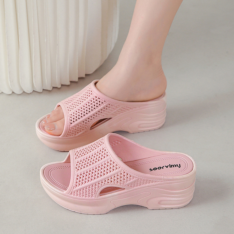 Νέες παντόφλες με αυξανόμενο ύψος πλατφόρμας, γυναικείες παντόφλες εξωτερικού χώρου, καλοκαιρινές, μοντέρνες παντόφλες με ψηλοτάκουνα, αντιολισθητικά σανδάλια για το σπίτι