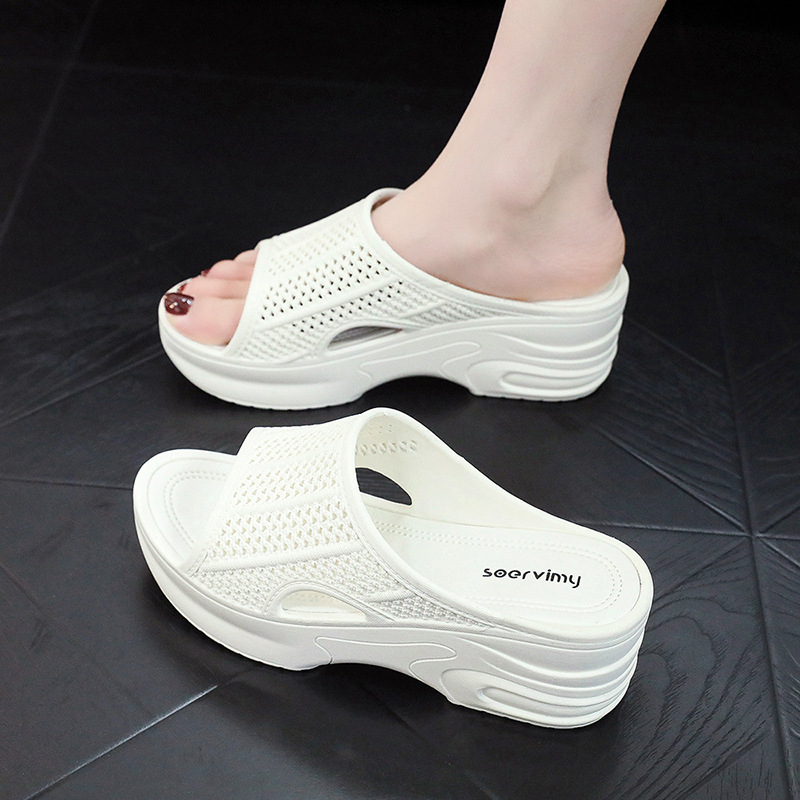 Νέες παντόφλες με αυξανόμενο ύψος πλατφόρμας, γυναικείες παντόφλες εξωτερικού χώρου, καλοκαιρινές, μοντέρνες παντόφλες με ψηλοτάκουνα, αντιολισθητικά σανδάλια για το σπίτι