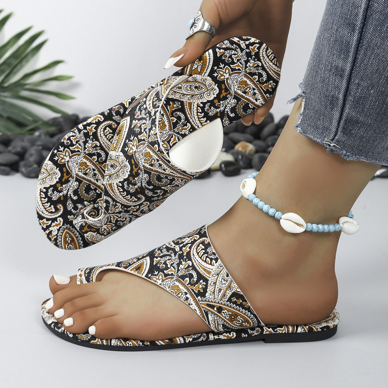 Плоски чехли, износ, голям размер, етнически стил, равни чехли за жени, 2025, нов принтиран римски стил