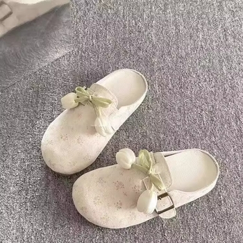 Νέα καλοκαιρινά παπούτσια Birkenstock με ρετρό λουλούδια για γυναίκες του 2025, μοντέρνα Lazy Slip-Ons με φούστες και μισές παντόφλες