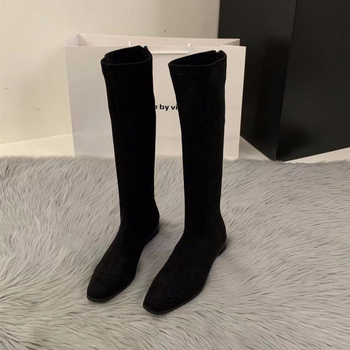 Paksu kontsaga kandilised seemisnahast õhukesed pikad saapad, naiste kingad, sügis ja talv, Korea stiilis, aga põlvesaapad, keskmise kõrgusega rüütlisaapad