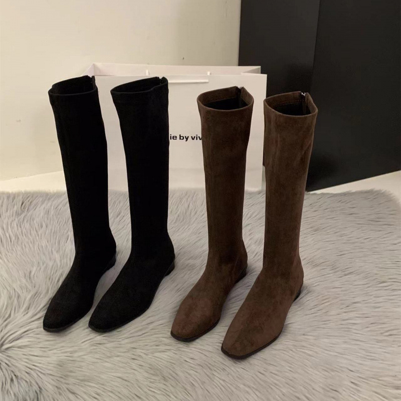 Paksu kontsaga kandilised seemisnahast õhukesed pikad saapad, naiste kingad, sügis ja talv, Korea stiilis, aga põlvesaapad, keskmise kõrgusega rüütlisaapad