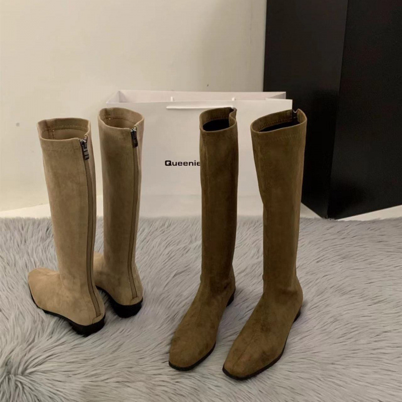 Paksu kontsaga kandilised seemisnahast õhukesed pikad saapad, naiste kingad, sügis ja talv, Korea stiilis, aga põlvesaapad, keskmise kõrgusega rüütlisaapad