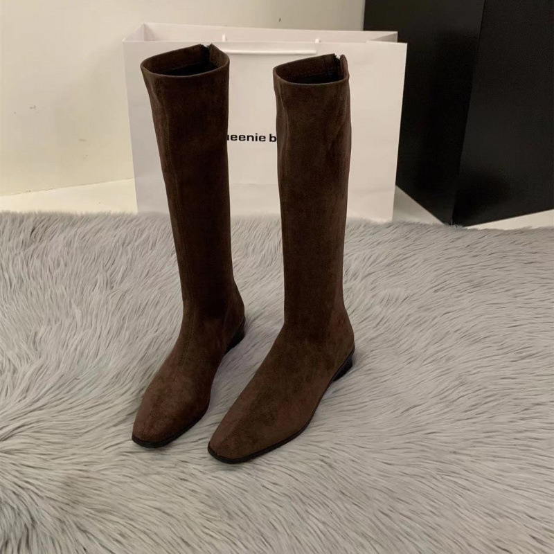 Paksu kontsaga kandilised seemisnahast õhukesed pikad saapad, naiste kingad, sügis ja talv, Korea stiilis, aga põlvesaapad, keskmise kõrgusega rüütlisaapad