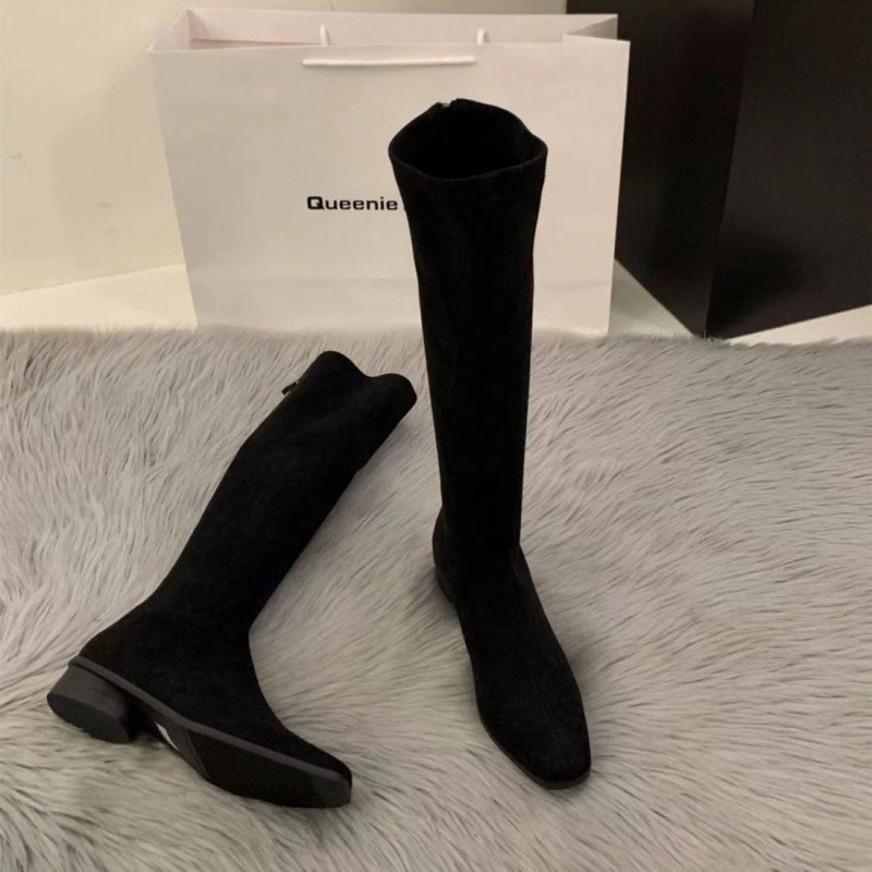 Paksu kontsaga kandilised seemisnahast õhukesed pikad saapad, naiste kingad, sügis ja talv, Korea stiilis, aga põlvesaapad, keskmise kõrgusega rüütlisaapad