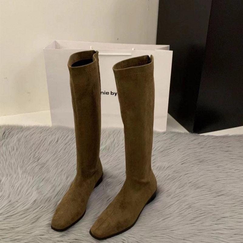 Paksu kontsaga kandilised seemisnahast õhukesed pikad saapad, naiste kingad, sügis ja talv, Korea stiilis, aga põlvesaapad, keskmise kõrgusega rüütlisaapad