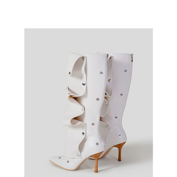 Дамски ботуши с копчета и две стъпала, есен и зима 2024, нови ботуши на висок ток от Spice Girls, модни ботуши с остър тънък ток и дълги ботуши
