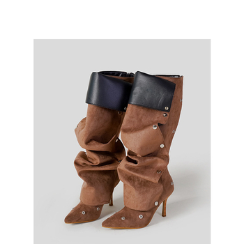 Дамски ботуши с копчета и две стъпала, есен и зима 2024, нови ботуши на висок ток от Spice Girls, модни ботуши с остър тънък ток и дълги ботуши