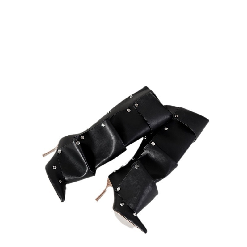 Дамски ботуши с копчета и две стъпала, есен и зима 2024, нови ботуши на висок ток от Spice Girls, модни ботуши с остър тънък ток и дълги ботуши