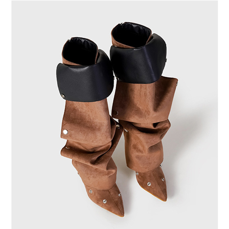 Дамски ботуши с копчета и две стъпала, есен и зима 2024, нови ботуши на висок ток от Spice Girls, модни ботуши с остър тънък ток и дълги ботуши