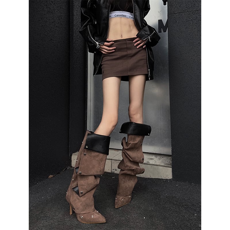 Verzija od kravlje kože ~ Čizme s dva gumba, ljetne nove seksi čizme s visokom petom, ženske čizme sa špicastim vrhom i štiklama