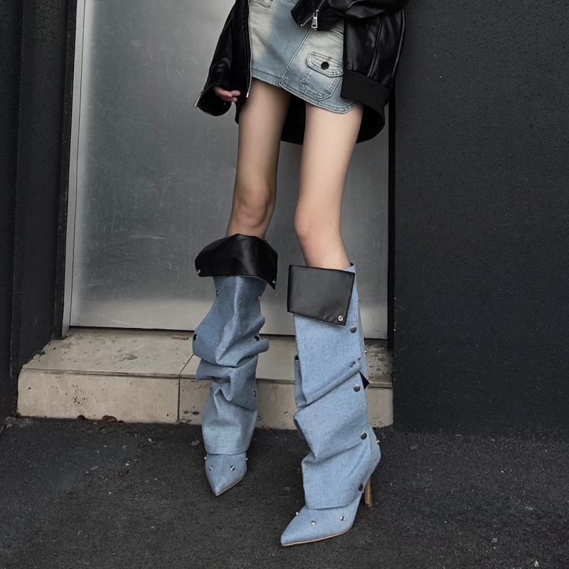 Verzija od kravlje kože ~ Čizme s dva gumba, ljetne nove seksi čizme s visokom petom, ženske čizme sa špicastim vrhom i štiklama