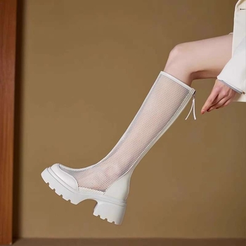 Летни ботуши за жени 2025 Нови черни мрежести ботуши с дебело подметка и кухи ботуши с увеличени експлозии