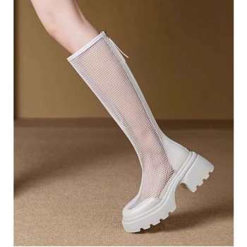 Летни ботуши за жени 2025 Нови черни мрежести ботуши с дебело подметка и кухи ботуши с увеличени експлозии