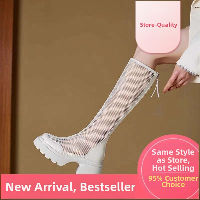 Летни ботуши за жени 2025 Нови черни мрежести ботуши с дебело подметка и кухи ботуши с увеличени експлозии