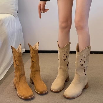 Etničke stilske zapadnjačke čizme, ženske sandale za ljeto 2025., nove retro duge cijevi, jesenske tanke kaubojske čizme u sečuanskom stilu