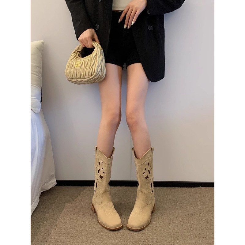 Etničke stilske zapadnjačke čizme, ženske sandale za ljeto 2025., nove retro duge cijevi, jesenske tanke kaubojske čizme u sečuanskom stilu