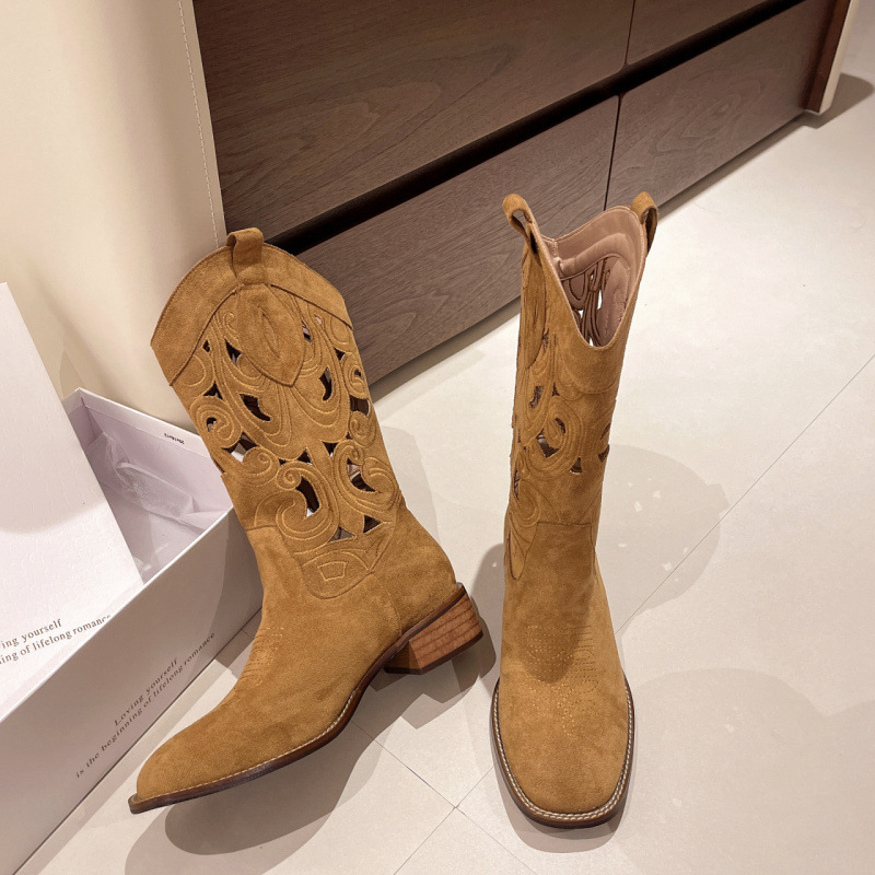 Etničke stilske zapadnjačke čizme, ženske sandale za ljeto 2025., nove retro duge cijevi, jesenske tanke kaubojske čizme u sečuanskom stilu