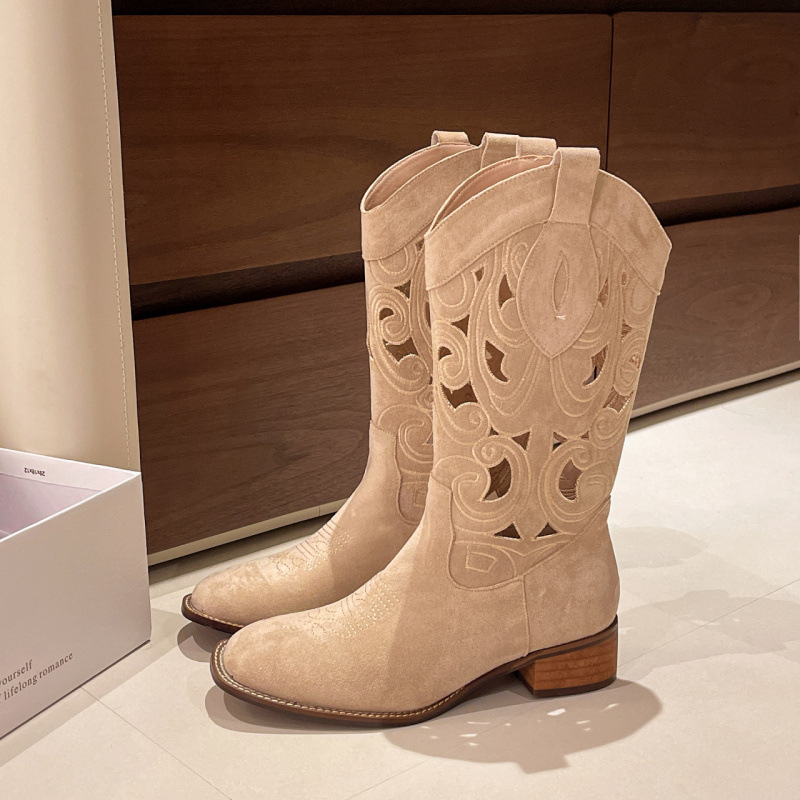 Etničke stilske zapadnjačke čizme, ženske sandale za ljeto 2025., nove retro duge cijevi, jesenske tanke kaubojske čizme u sečuanskom stilu