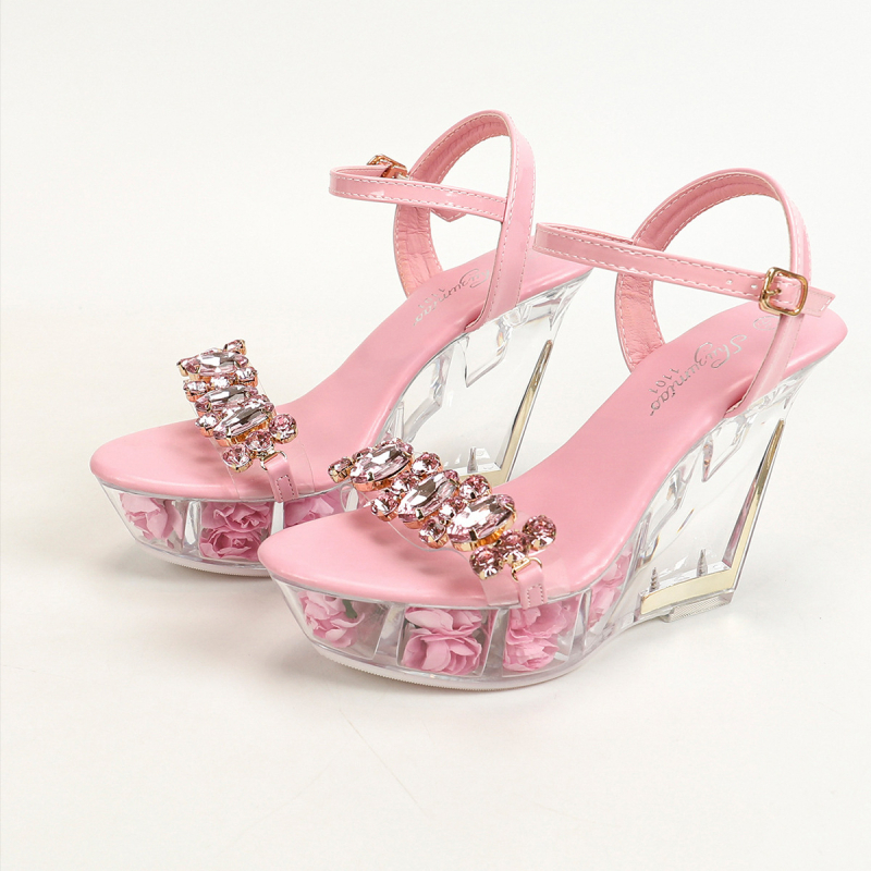 1101-B3 Корейски стил клин 11CM нощен клуб обувки на висок ток модерни дамски обувки подиум обувки за танци на пилон кристално дъно