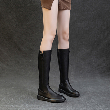 Vintažiniai natūralios odos Martino stiliaus moteriški aulinukai iki kelių, liekninantys riterio stiliaus aulinukai su storu padu, vilnoniu pamušalu, rudens ir žiemos ilgi aulinukai, universalūs aukštaauliai