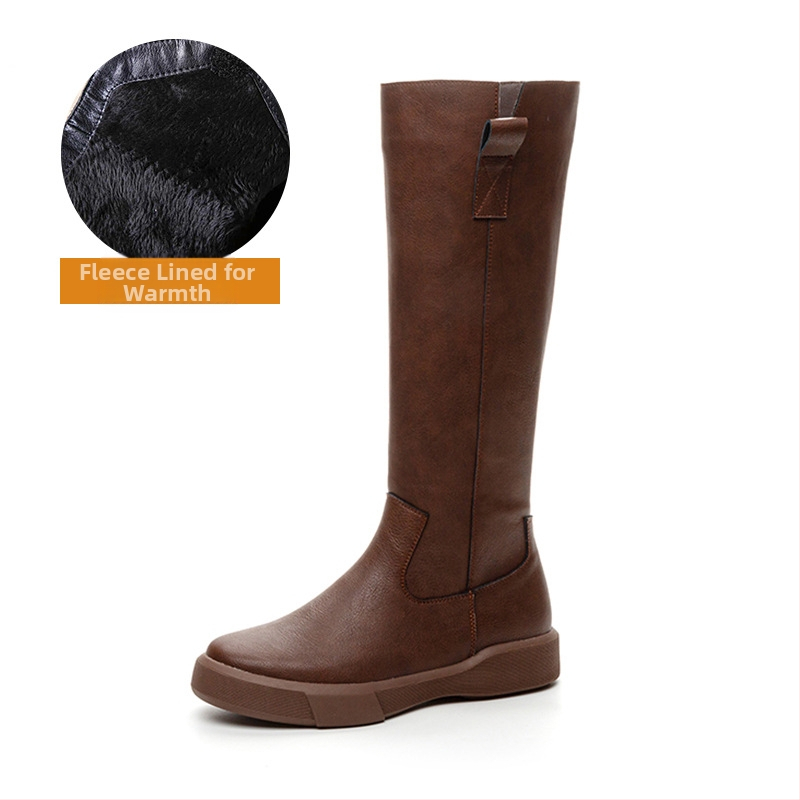 Vintažiniai natūralios odos Martino stiliaus moteriški aulinukai iki kelių, liekninantys riterio stiliaus aulinukai su storu padu, vilnoniu pamušalu, rudens ir žiemos ilgi aulinukai, universalūs aukštaauliai